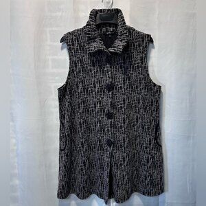 Yushi Black & White Lagenlook Artsy Textured Sleeveless Button Up Tunic Vest XL